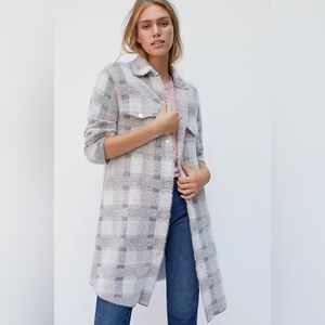 Anthropologie Pilcro Eliza Eyelash Sweater Jacket Size Small White Pink Gray